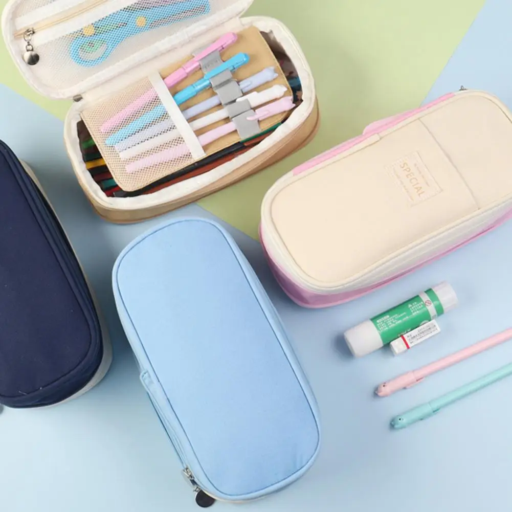 Feder mäppchen Schreibwaren Tasche Doppels chicht versenkbare glatte Reiß verschluss Leinwand Bleistift beutel Stift Aufbewahrung behälter Schul bedarf