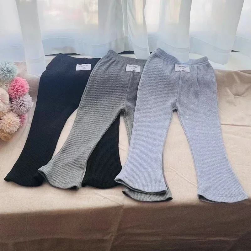 Baby Girls Flared Pants 2024 Spring New Korean Style Solid Color Toddlers Kids Casual Elastic Skinny Trousers 1-6Years Clothes