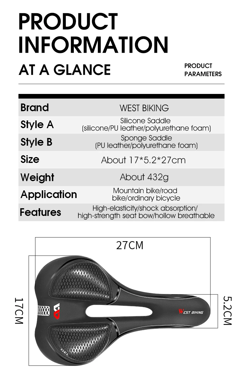 WEST BIKING Fahrradsitz Sattel MTB Rennrad Sattel Mountainbike Rennsattel PU Atmungsaktiv Weicher Sitz Ergonomisches Kissen – Detail 3