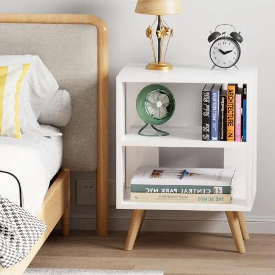 Night Stand White Nightstand Modern End Table with Open Storage 2-Tier Bedside Table for Small Space Living Room Bedroom