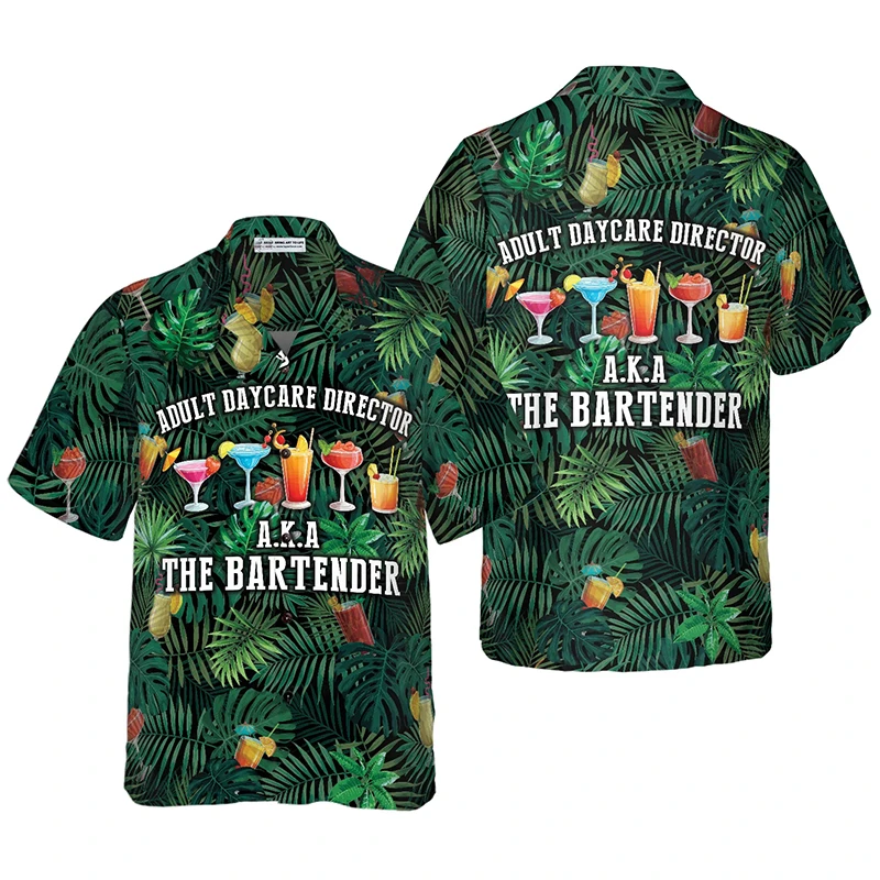 

2025 Harajuku New 3d Cocktail Printed Shirt Men's Fashion Vacation Hawaiian Beach Party Blouse Casual Lapel Oversized Tees Tops