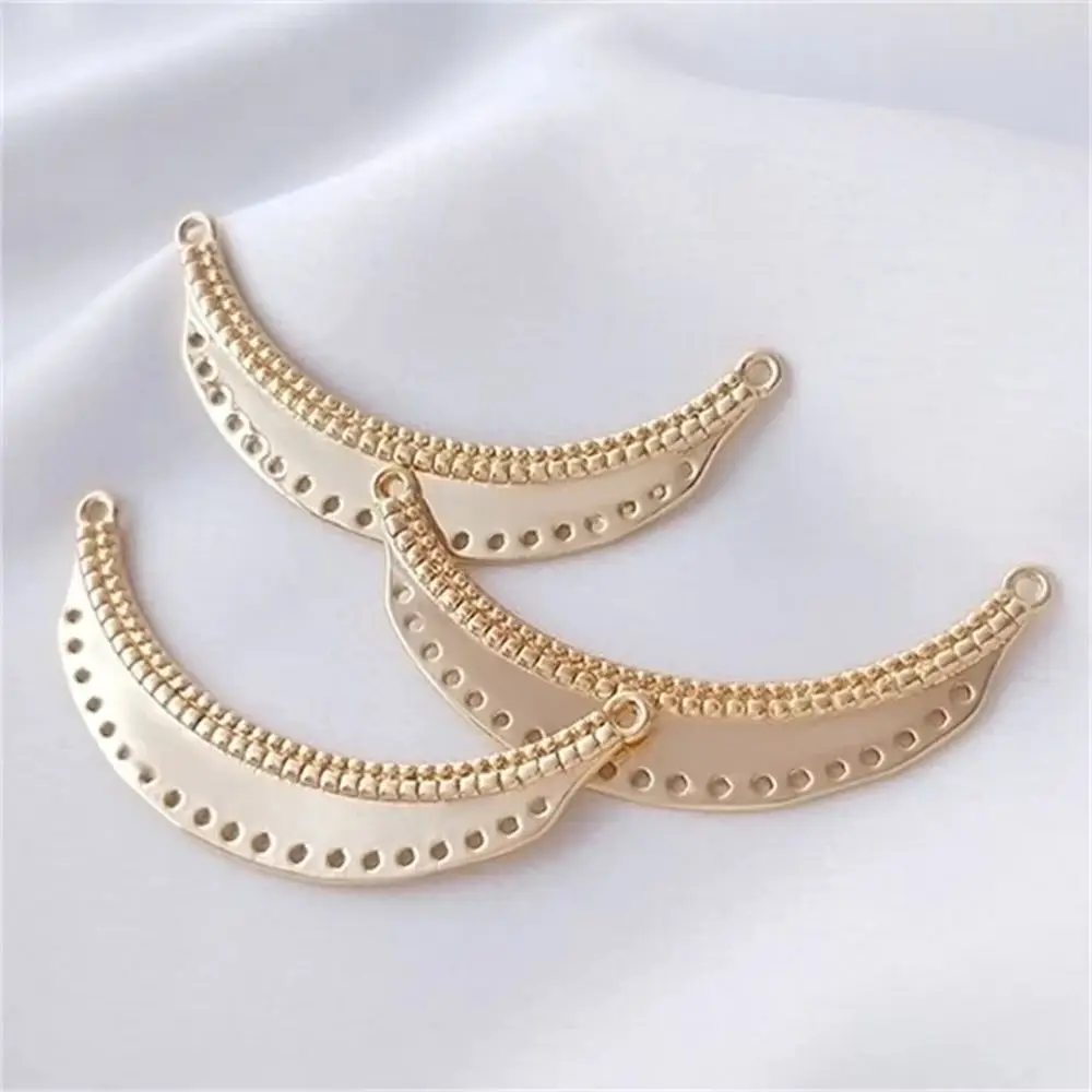 14K Gold Coated DIY Accessories with Porous Crescent Shaped Handmade Double Hanging Necklace Pendant Hairpin Material K236