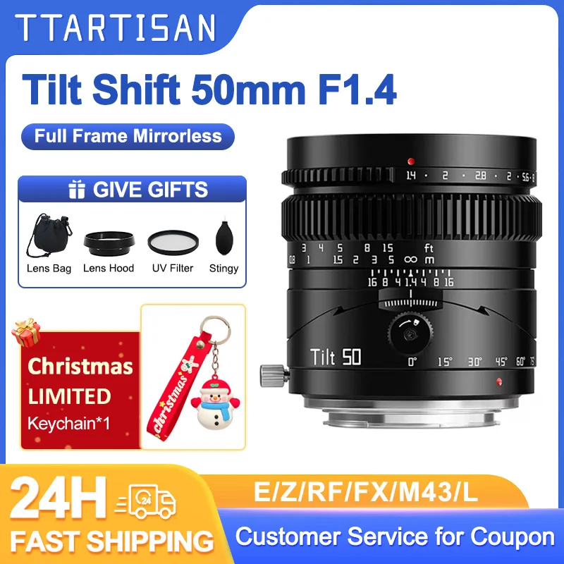 TTArtisan 50mm F1.4 Full Frame Large Aperture Tilt-Shift Lens for Sony E Panasonic Sigma FP Leica L Canon RF Nikon Z Fuji XF M43