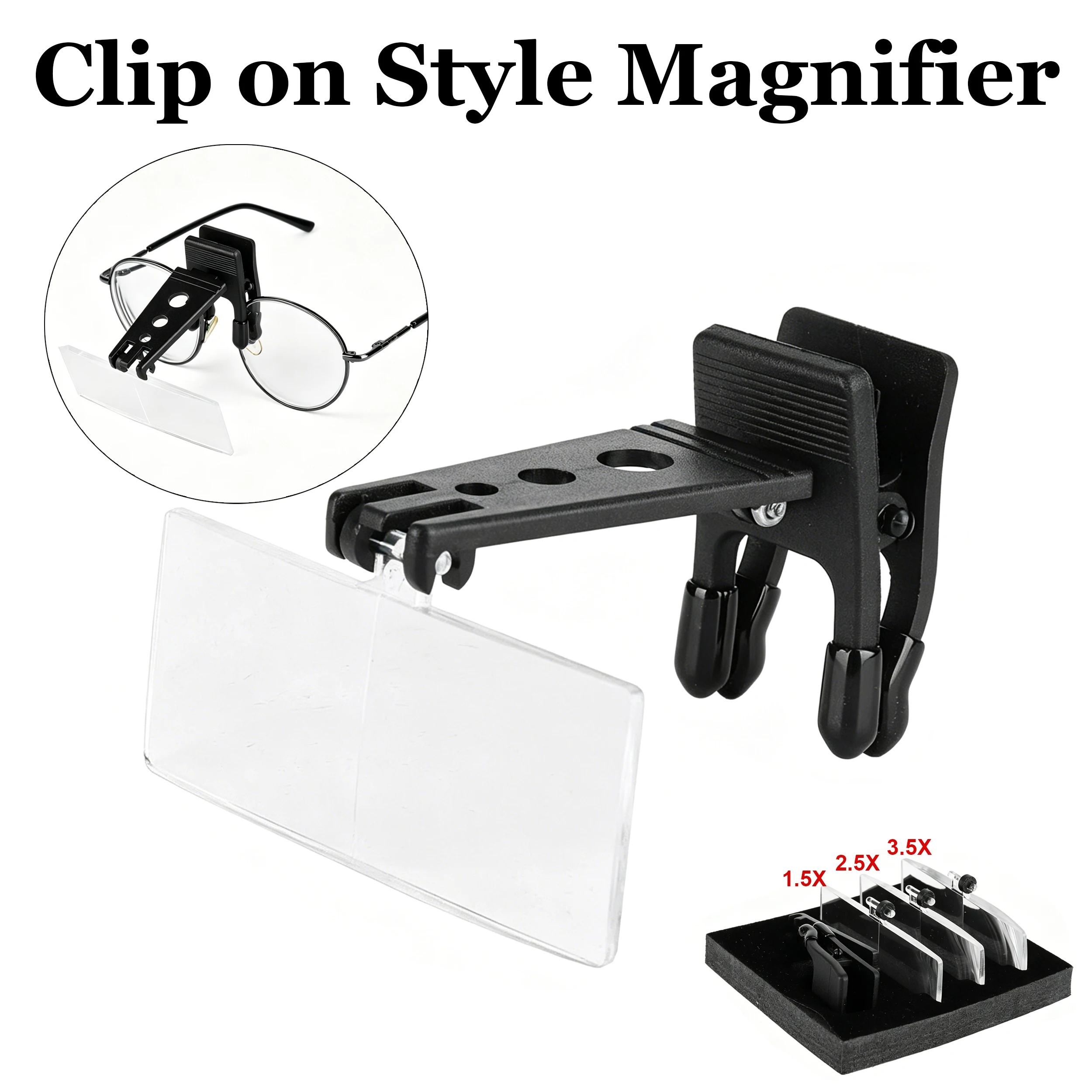 Glasses Style Magnifying Glass 1.5x 2.5x 3.5x Clip on Glasses Type Magnifier Magnifying Glasses with Plastic Clip for Reading