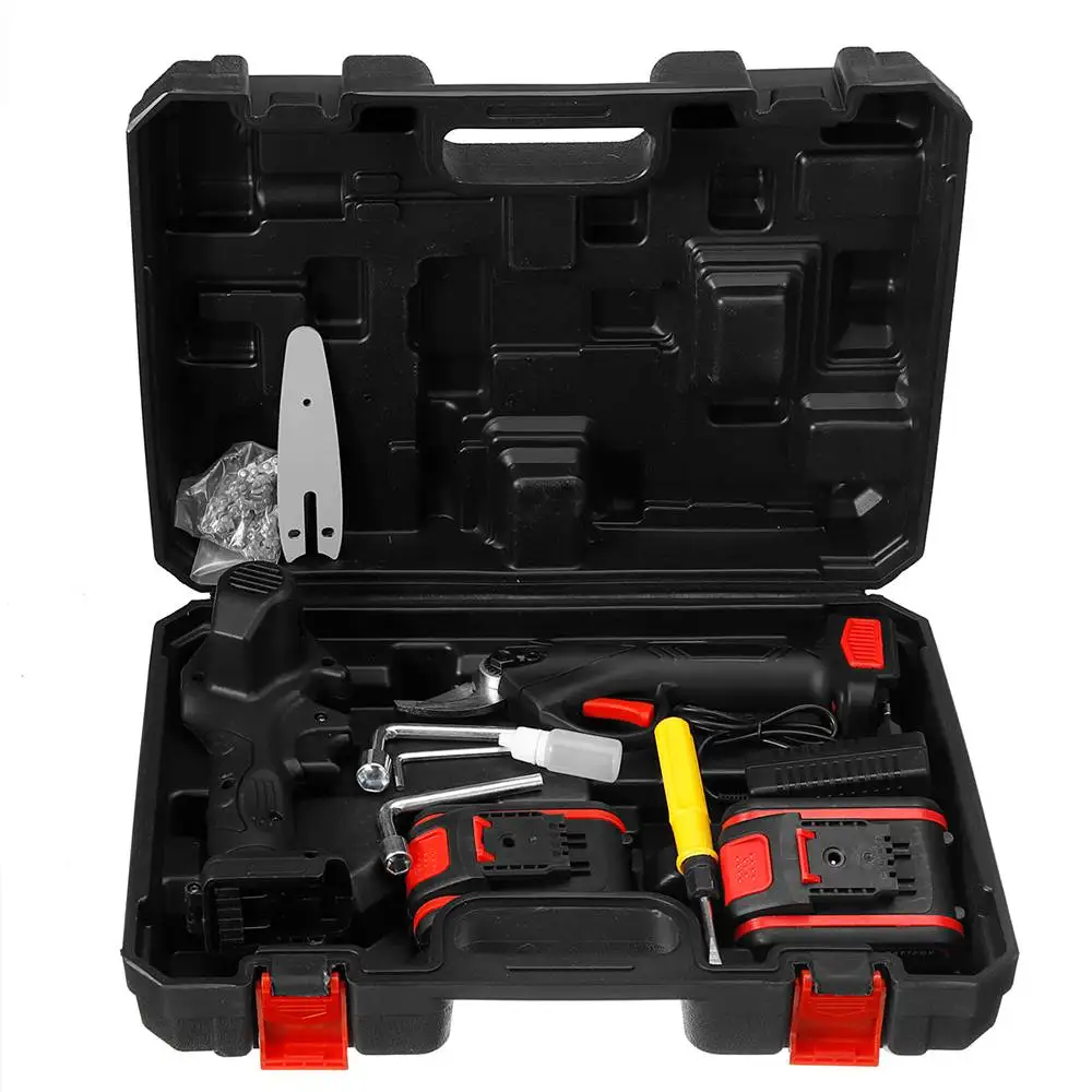 2 In 1 88VF 4นิ้ว Mini เลื่อยโซ่ไฟฟ้า30มม.ไร้สาย Pruner ไฟฟ้าเฉือนตัดไม้ Power เครื่องมือ2Pcs
