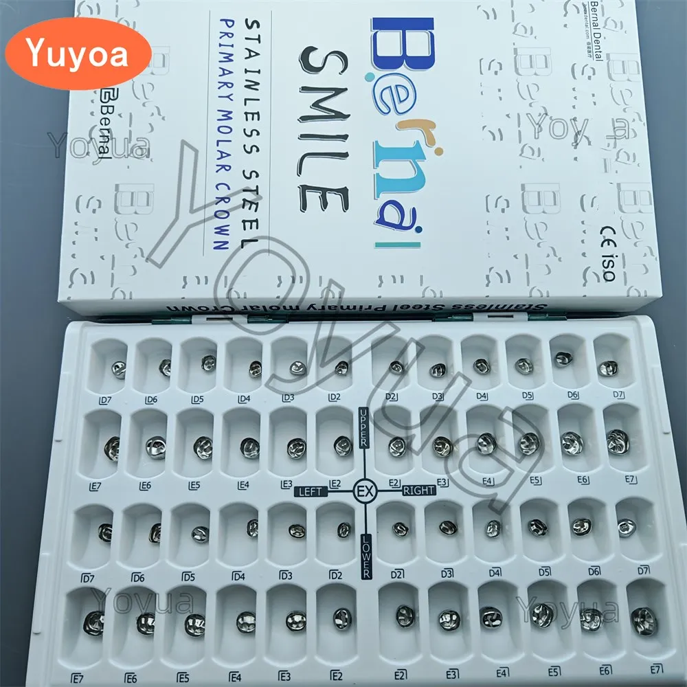 48 Pcs Dental Primary Molar Crown Teeth Preformed Stainless Steel Temporary Crowns Kit Kids Pediatric Dentistry Supply