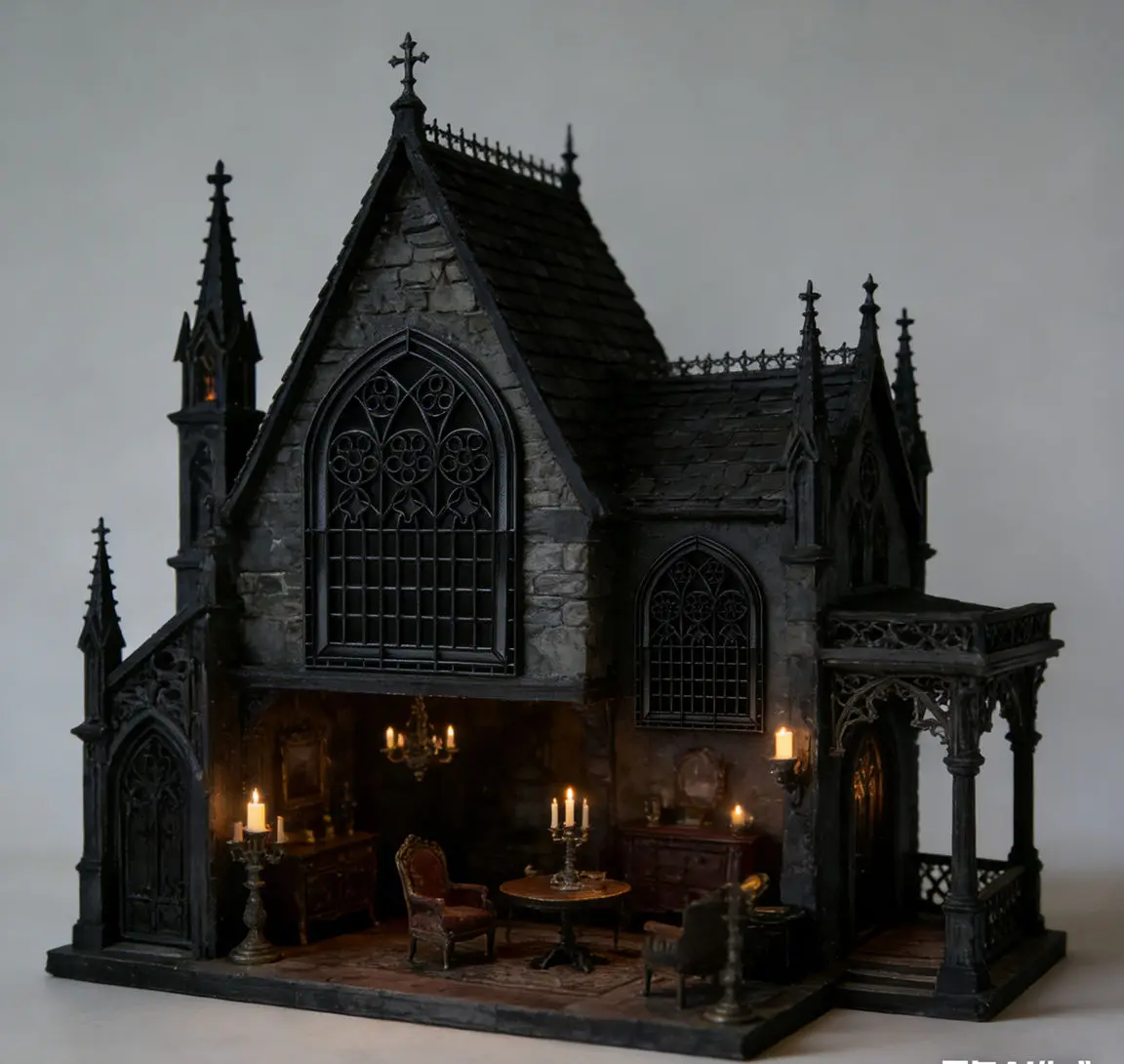 

1:12 Scale Gothic Arched Window, Miniature European Style Dollhouse Accessory, Dark Aesthetic Backdrop for Diorama Scene