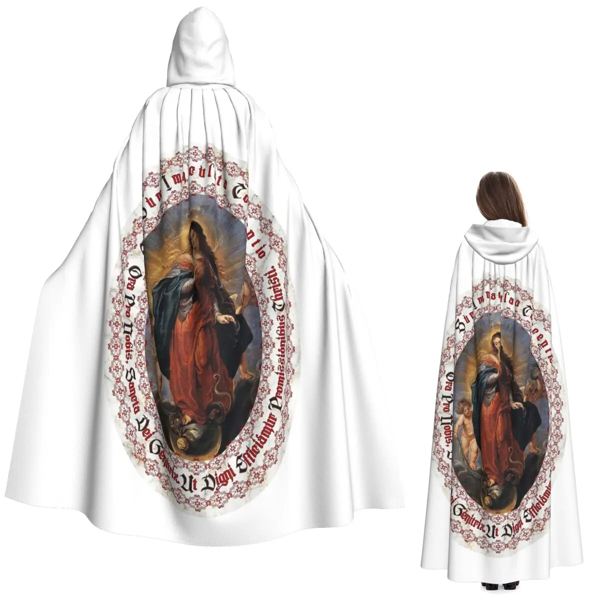 

Искусство безупречной концепции Девы Марии, длинный плащ с капюшоном, средневековый костюм ведьмы, накидка для косплея, Хэллоуин, вампир, для взрослых, унисекс