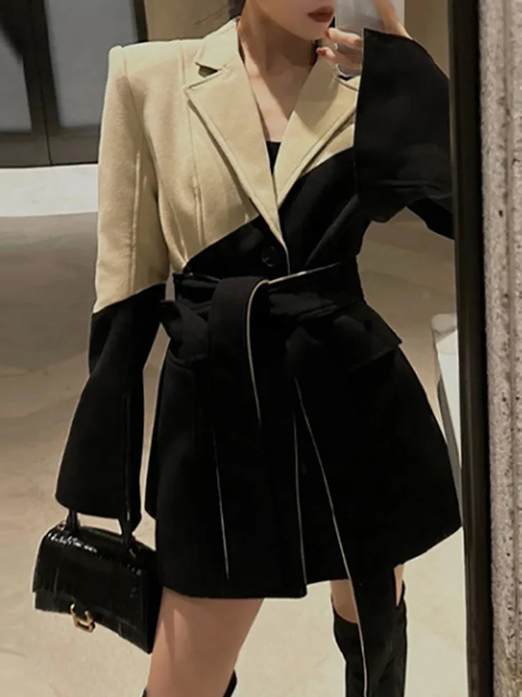 

Fashion Women Blazer Notched Collar Frenum Waist Single Breasted Spliced Contrast Color Suit Jackets Spring 2023 New O308