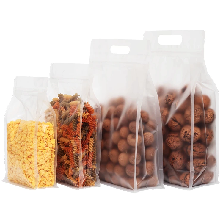 50pcs Food Packaging Ziplock Bags Transparent Frosted with Handle Stand Up Sealed for Candy Nuts Storage Reusable Pouch