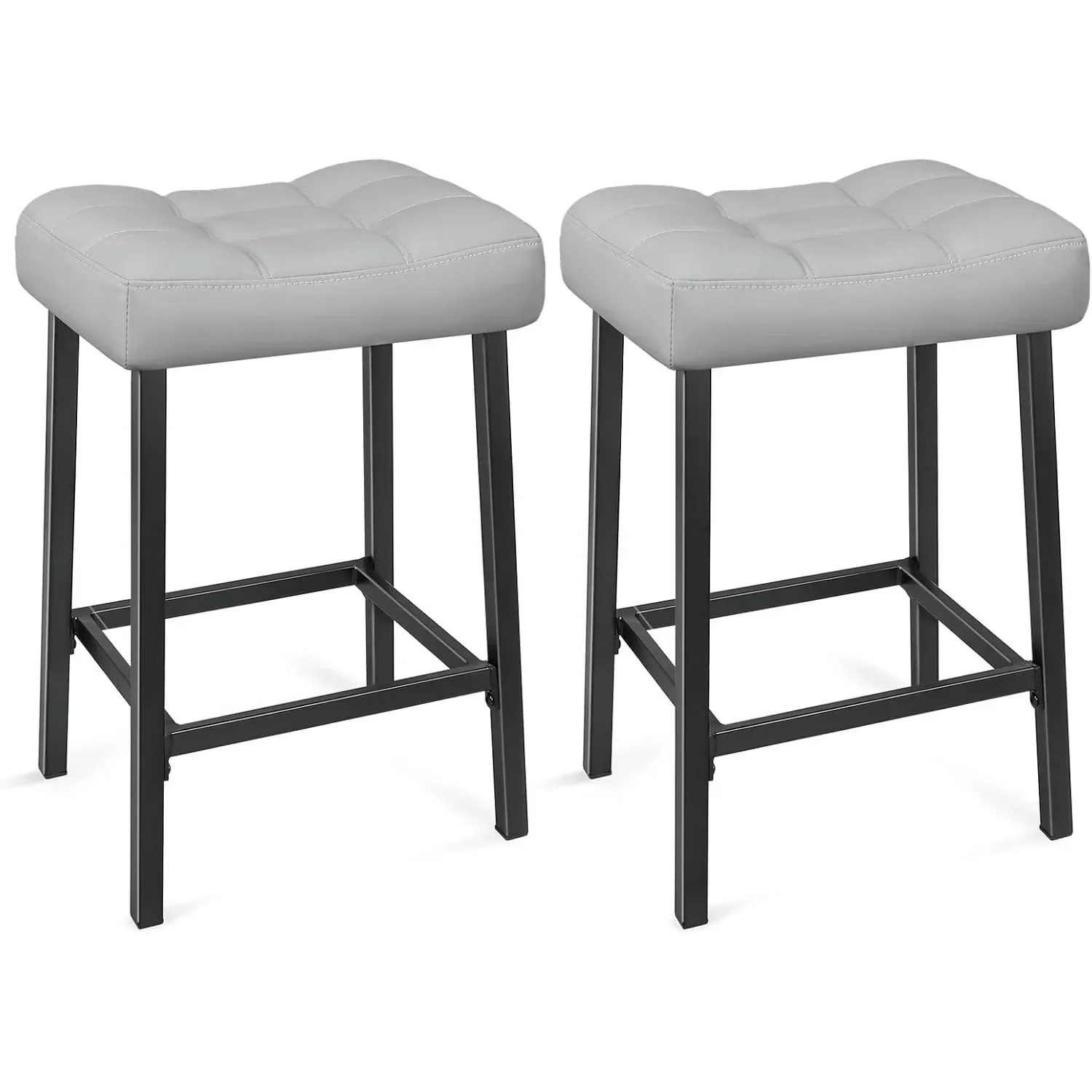 Taburetes de sillín industriales de 24 pulgadas, tapicería texturizada sin respaldo, taburetes compactos de cocina y taller para espacios pequeños