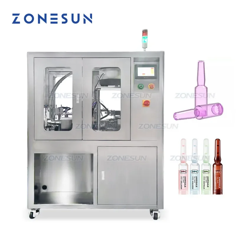 ZONESUN Automatic Ampoule Bottle Filling and Sealing Machine High Speed Double Head Filler for Cosmetics Skincare Lab ZS-AFC5