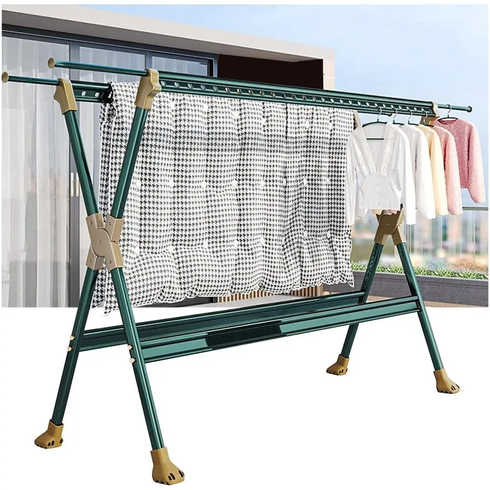 

Space-Saving Indoor Clothes Drying Rack with Windproof Holes, Retractable for Balcony, Strong and Green, L250cm/98in