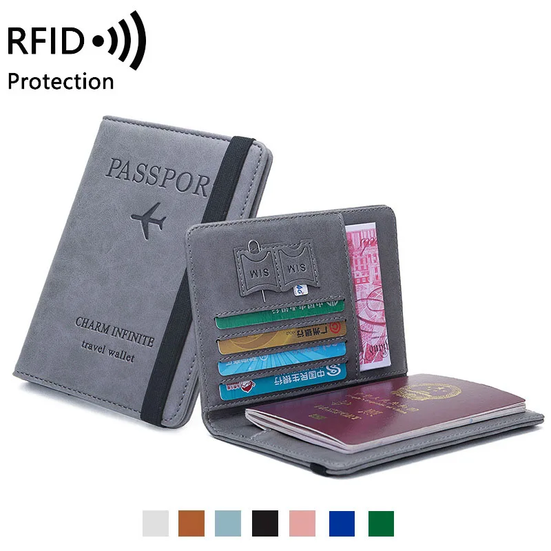 남녀공용 여행 여권 거치대 커버 케이스, RFID PU 가죽, 신용 ID 카드홀더 거치대 케이스, 티켓 보호 지갑 