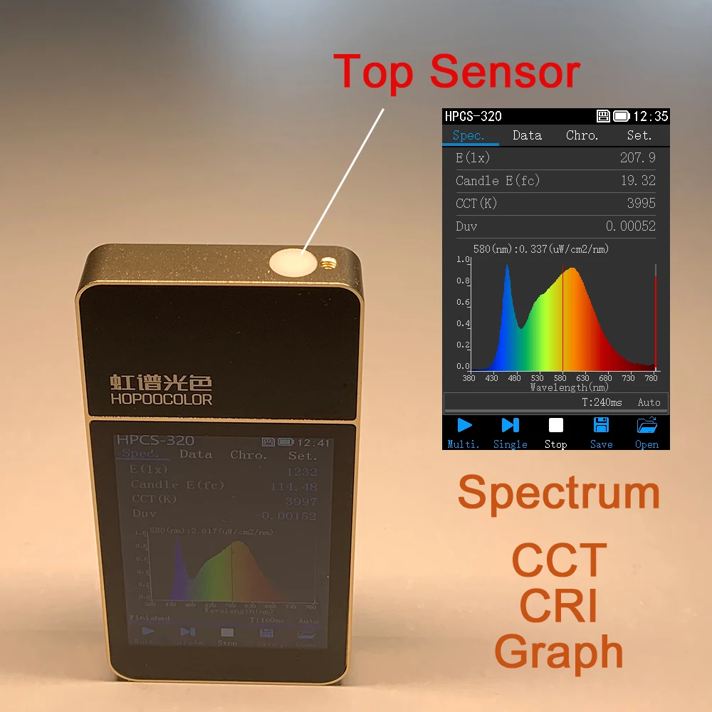 CCT COLOR TEMPERATURE METER CRI WITH SENSOR Hopoocolor HPCS320 SPECTROMETER