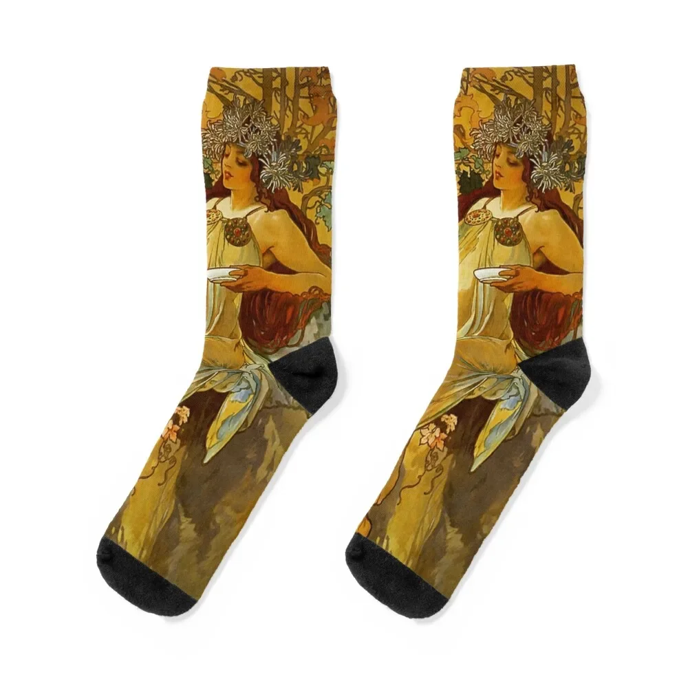 Alphonse mucha - Autumn Season Socks football Running sports and leisure Socks Female Men's