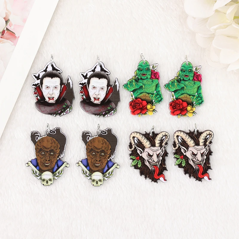8Pcs Halloween Charms Creative Acrylic Green Jewlery Findings For Necklace Diy Making