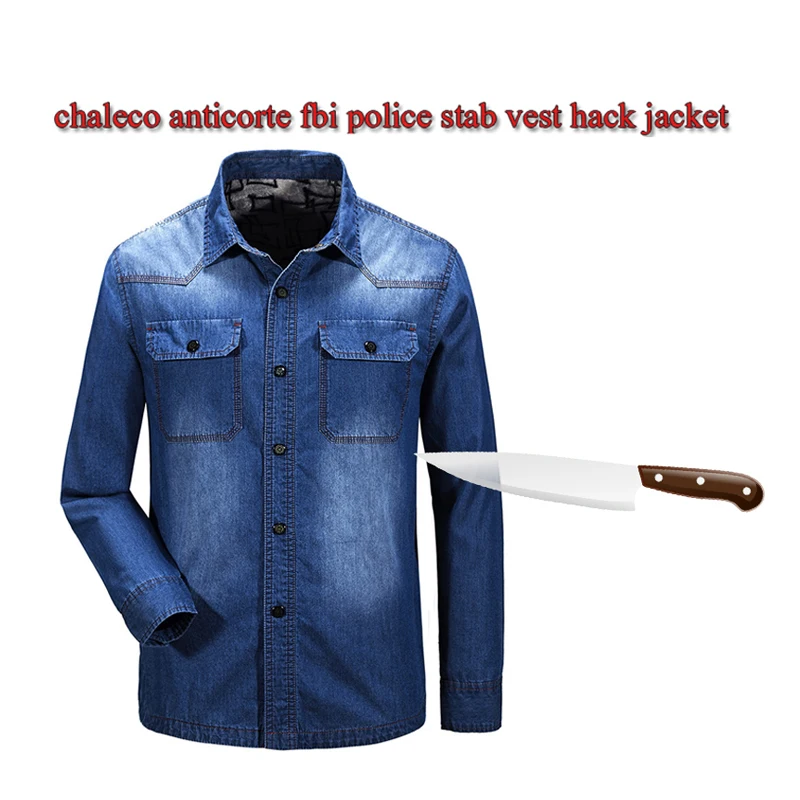 

Anti-Cut And Stab-Resistant Plus Size Men Denim Shirt Self-Defense Military Tactics Invisible Police SWAT FBI Safety Clothing