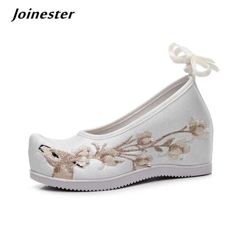 Ankle Cross-Tied Embroidered Women Dress Shoes Vintage Style Height Increased Pumps Ladies Elegant Cheongsam Retro Hanfu Shoe