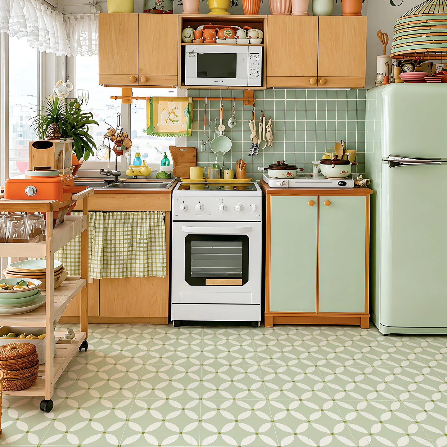 Commercial Kitchen Tiles - Nordic Tile Stickers, Green Geometric Peel