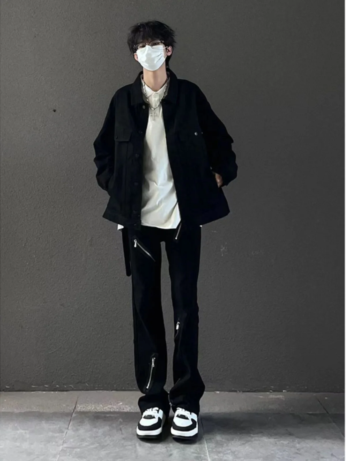 American High Street Pure Bla Jeans Men's Faion High-End Feelings Pants Hiphop  Design Sense Flared Trousers
