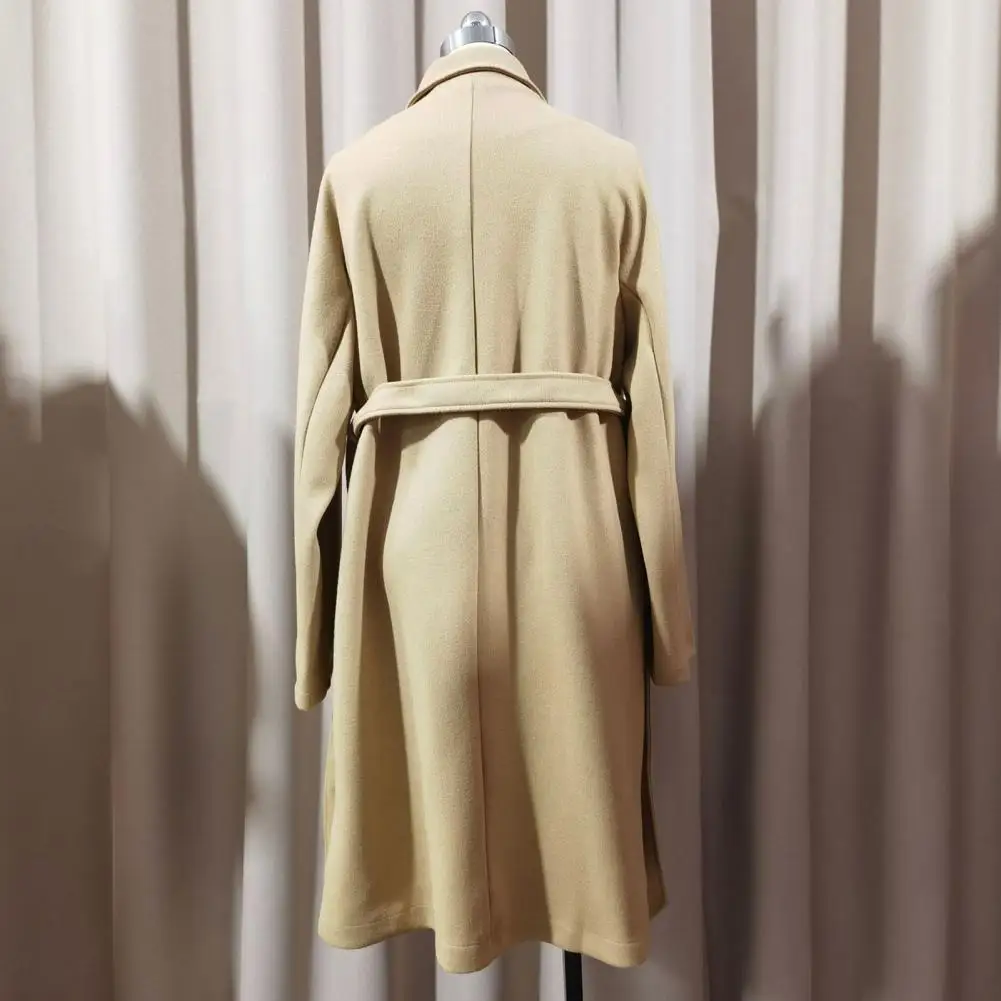 

Women Jacket Elegant Women's Wool Trench Coat with Belt Double Breasted Overcoat for Fall Winter Stylish Long Sleeve Outerwear
