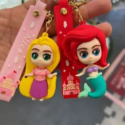 Disney Cartoon Princess Pendant Keychain for Women Girls Lovely Snow White Rapunzel Ariel Keyring for Backpack Bag Accessories