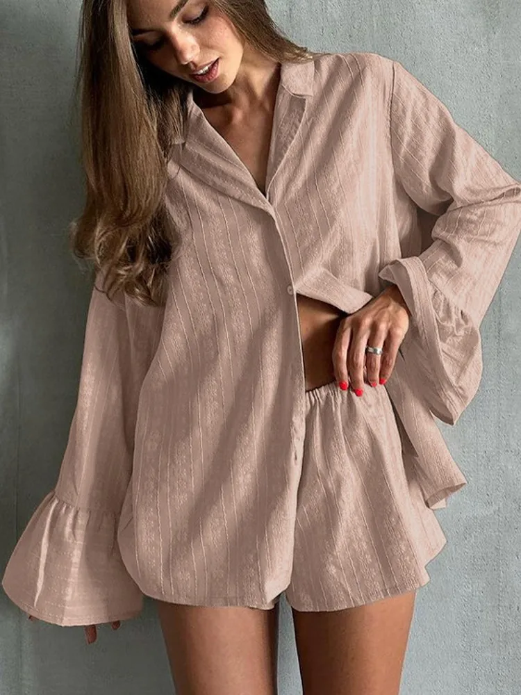 Set da 2 pezzi Set da donna sexy moda estate autunno Set camicetta a maniche lunghe femminile camicia top e pantaloncini completo coordinato