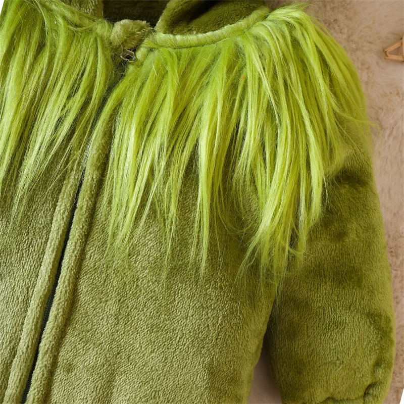 Infant Baby Girl Boy Christmas Outfits Long Sleeve Jumpsuit Grinch Bodysuit 1-piece Green Furry Bodysuit