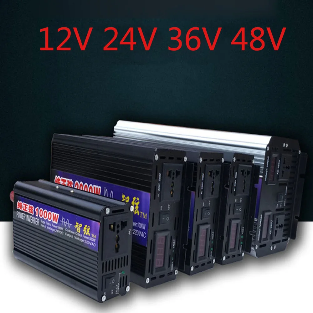 Pure Sine Wave Inverters 1000W 3000W Power DC 12V 24V 48V 60V To AC 220V Voltage 50/60HZ Converter Solar Car Inverters With LED