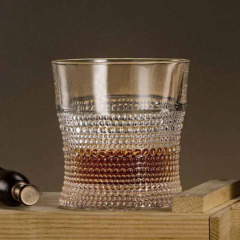 300ml Whiskey Glassses Thickened Drinkware Restaurant Glass Pearl Dot Pattern Embossed Ice Coffee Cup Soda Water Cup Juice Cups