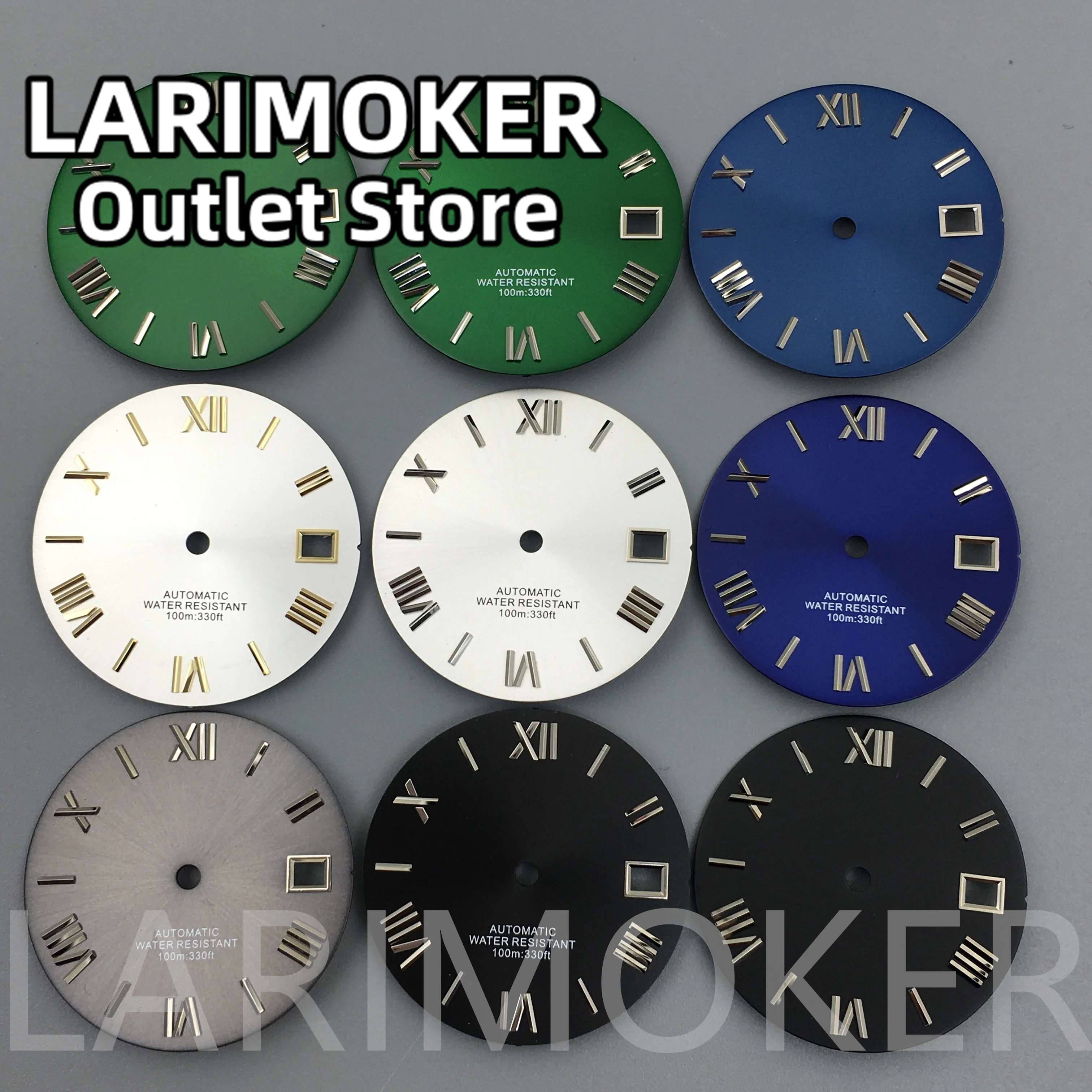 

LARIMOKER 29mm Green Black Blue White Dial Roman Number Index Suitable For NH35 Movement Watch Case