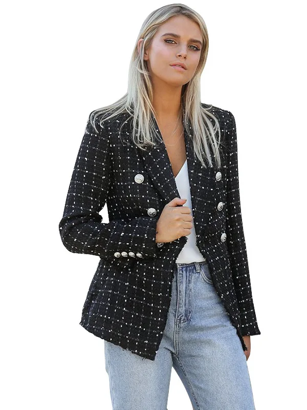 

Casual Sle Double Breasted ort Jaet Women's Slim Fit Suit Casual Scene Flip Collar Double Row Buttons Faion Outerwear