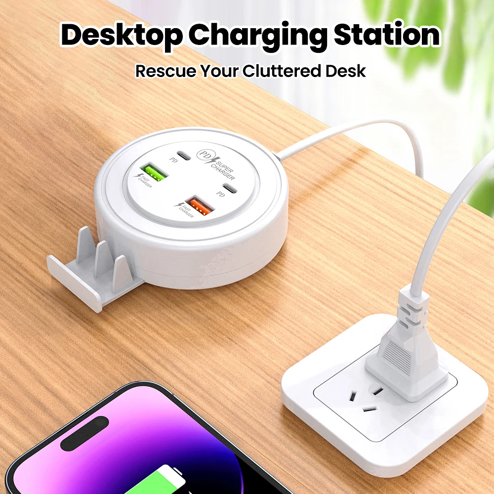 متعددة منافذ USB سطح المكتب قطاع الطاقة نوع C مقبس شحن سريع الاتحاد الأوروبي/الولايات المتحدة/المملكة المتحدة التوصيل شاحن الهاتف/حامل آيفون 17 16 سامسونج