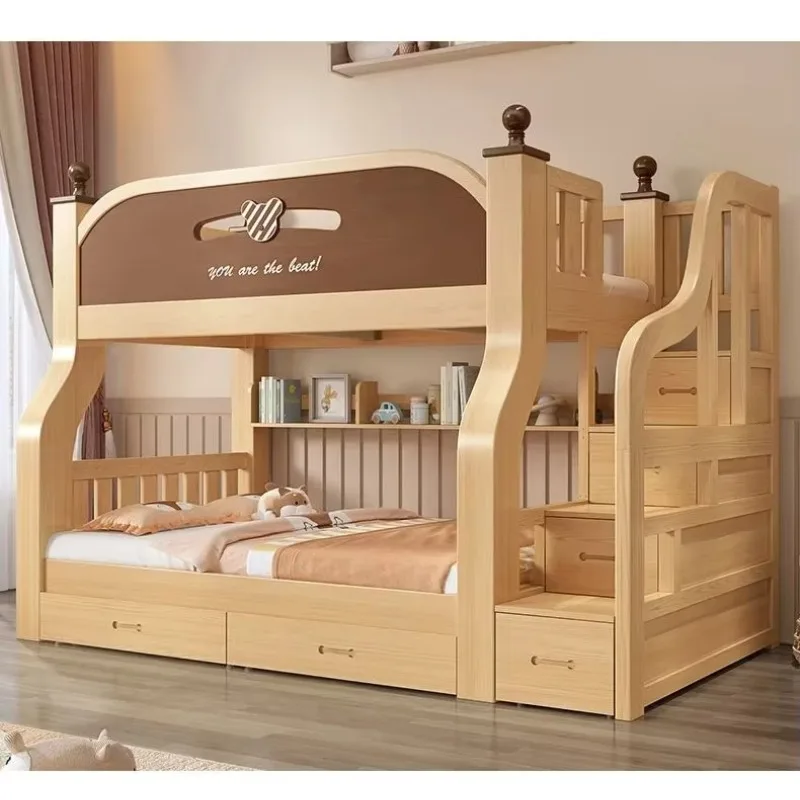 أسرة علوية وسفلية، أسرة بطابقين، متعددة الوظائف، جميعها من الخشب الصلب، بطابقين مرتفع ومنخفض