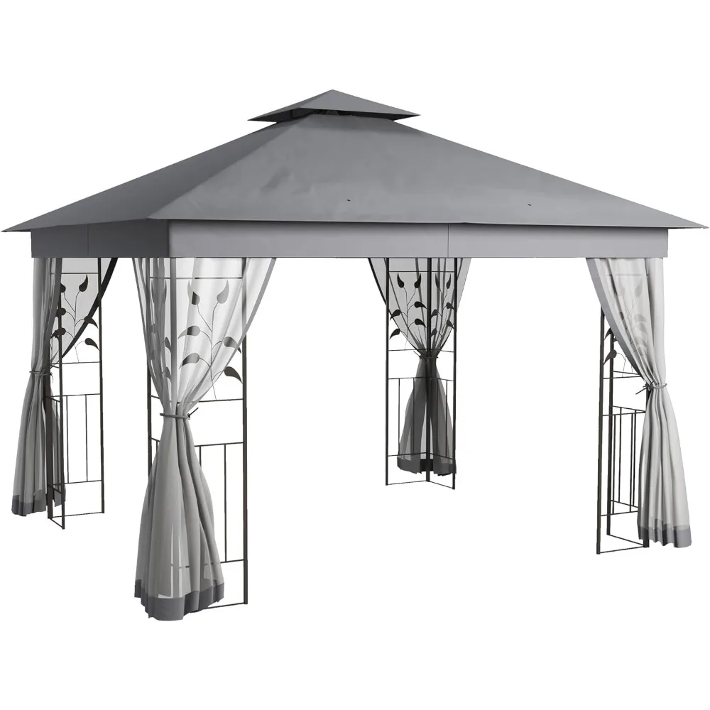 

Gazebos, 10' X 11.5' Patio Gazebo, Double Roof Outdoor Gazebo Canopy Shelter with Motifs Corner Frame and Netting, Gazebos