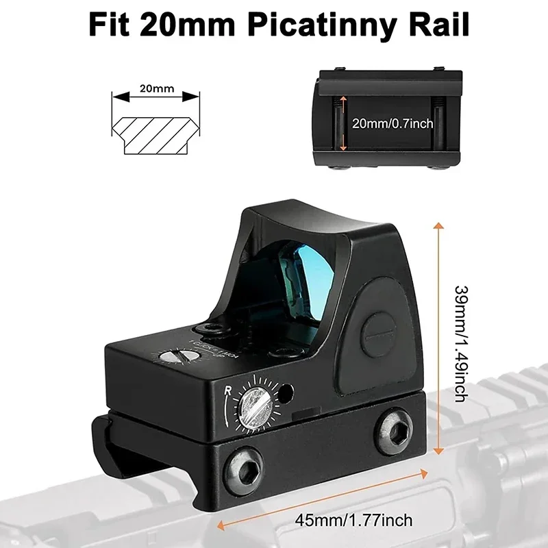 Red Dot RMR Reflex Sight Adjustable Brightness Reflex Light Airsoft Glock Gun Sight for 20mm Rail Hunting Firearms Tactica Scope