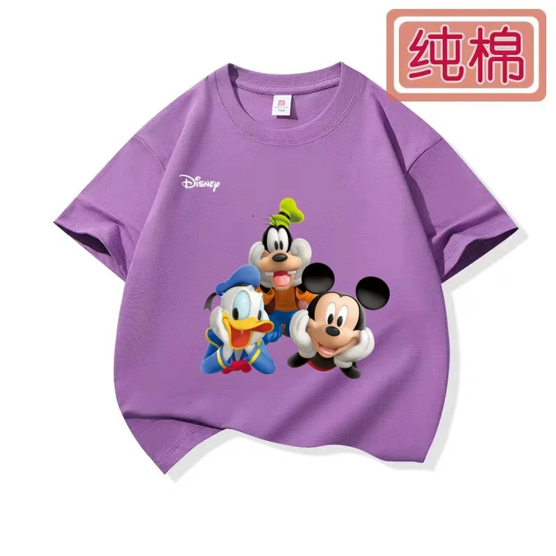Disney children's T-shirt summer pure cotton boys' short sleeved girls' baby top cartoon printed trendy brand children's clothin