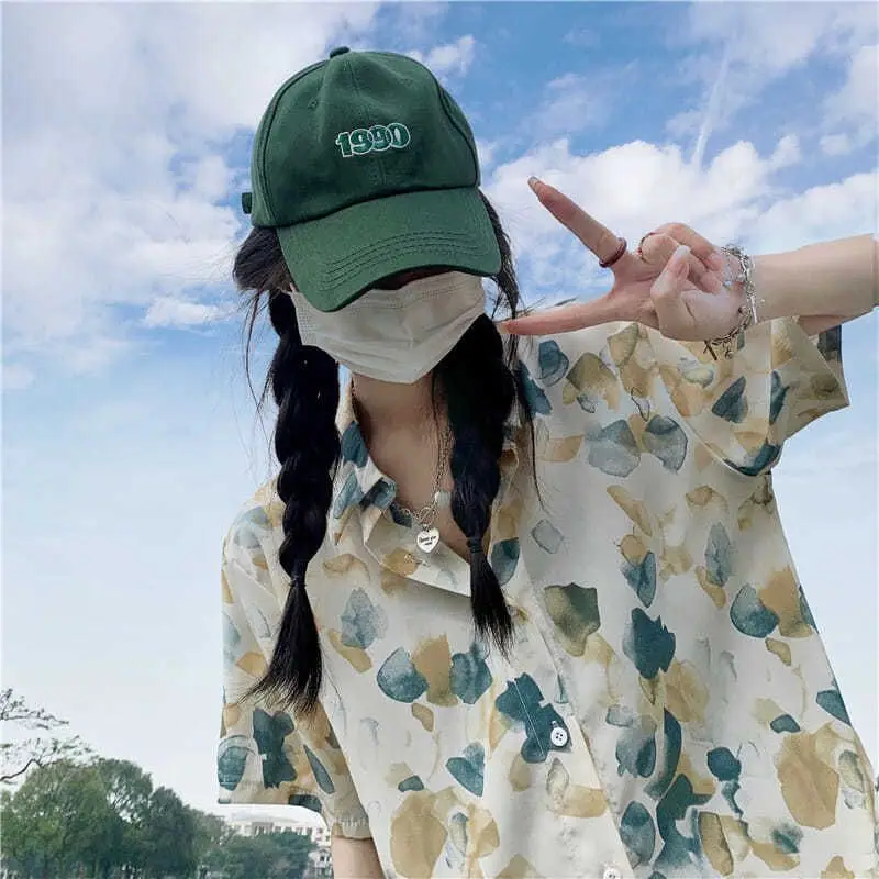 

Summer Women Clothing Casual Korean Fashion Loose Trend Fashionable Lively Youth Kawaii Thin T-shirt Casual Printing Polo-neck