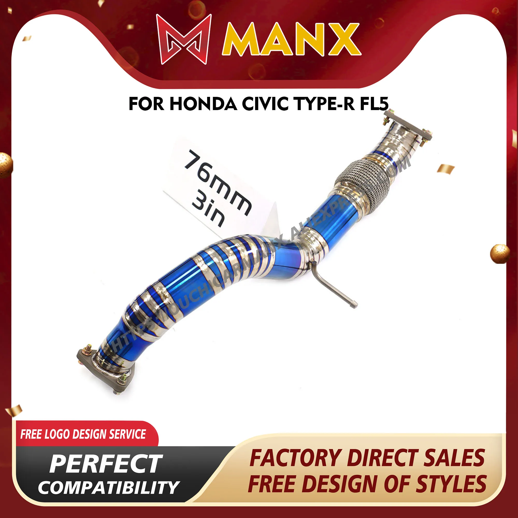 

MANX Exhaust system for Honda Civic Type-R Fl5 Ti Increase pipe diameter TIG manual welding Resonant Tube
