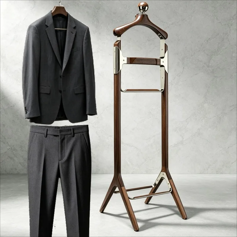 Solid Wood Clothes Rack Freestanding Suit Storage Rack Jacket Pants Clothes Holder Wooden Business Clothing Stand Gift for Men
