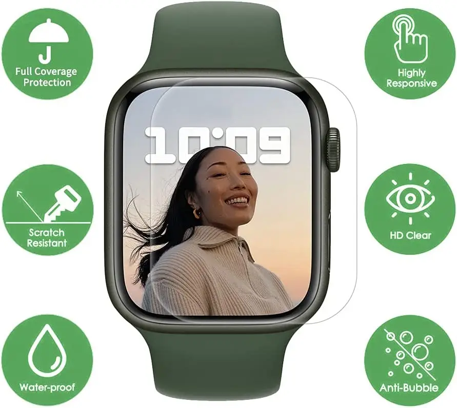 Protector de pantalla de película HD para Apple Watch, Protector de pantalla para iWatch serie 3, 4, 5, SE, 6, 7, se, 45mm, 41mm, 44mm, 40mm, 42mm, 38mm, accesorios