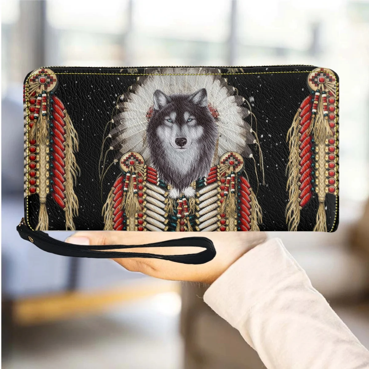 

New Tribal Wolf Women Wallets Luxury PU Leather Purse for Ladies Travel Long Card Holders Wristlet Bags Girls Coin Pouch 2023