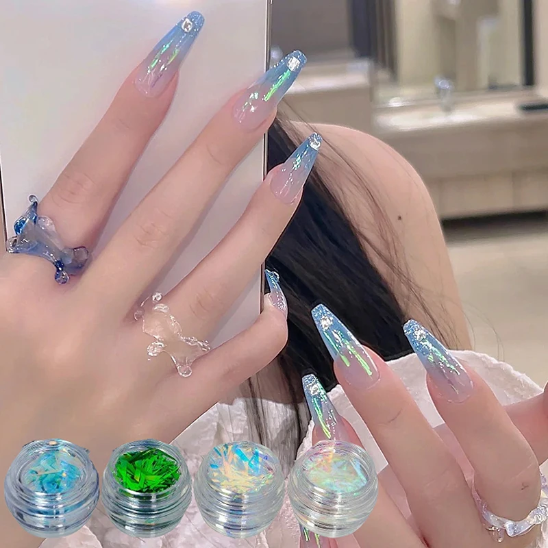 【B】1Box Irregular Holographic Broken Glass Paper Aurora Nail Foil Decal Gradient Laser Flakes Sticker DIY Manicure Decor