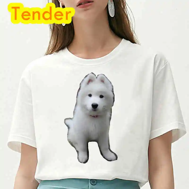 Kawaii Samojeden Hund T Shirt O Neck Frauen Sommer Kurzarm T-shirt Lustige Tier Hunde T-shirt Weibliche Harajuku Frau kleidung