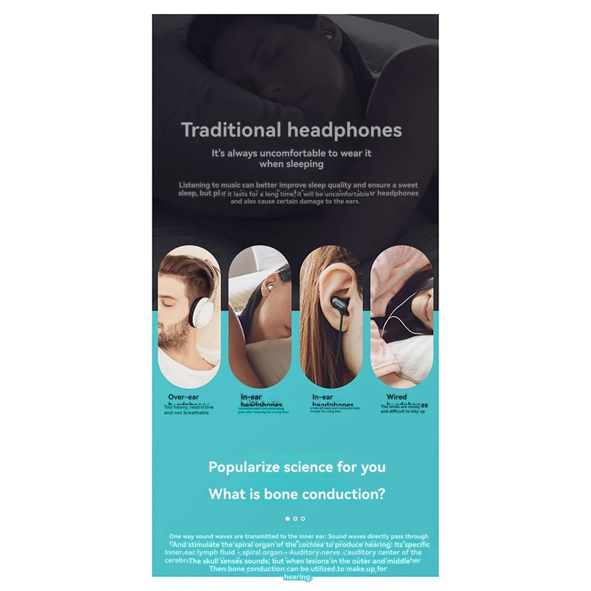 

NEW Bone Conduction Music Box Wireless Bluetooth-Compatible Speaker Stereo Bass Under Pillow Improve Sleep Travel