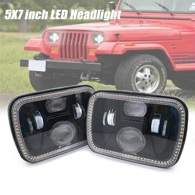 5X7 LED For 86-95 Jeep Wrangler YJ 84-01 Cherokee XJ Angel Eyes DRL H4 LED Square Headlights LED Headlamp For Car Accessories.