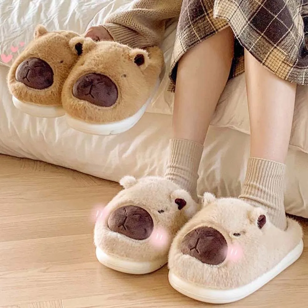 

Мягкие меховые тапочки с капибарой, утолщенные хлопковые тапочки из ЭВА с героями мультфильмов, Нескользящие теплые домашние хлопковые тапочки на толстой подошве, пара