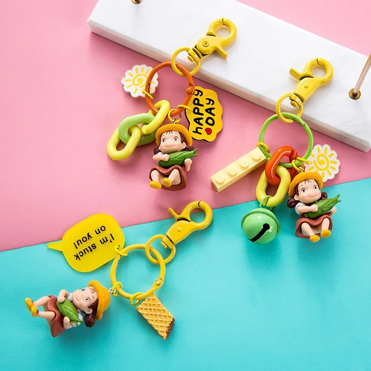 Cartoon Key Chain Soft Glue Doll Key Ring Cute Schoolbag Pendant Creative Female Candy Color Accessories Small Gift