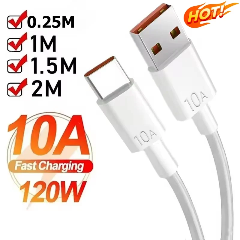 Nouveau câble de données USB C 120W 10A pour téléphone portable, câble de charge rapide Type C pour iPhone, Samsung, Xiaomi, Huawei